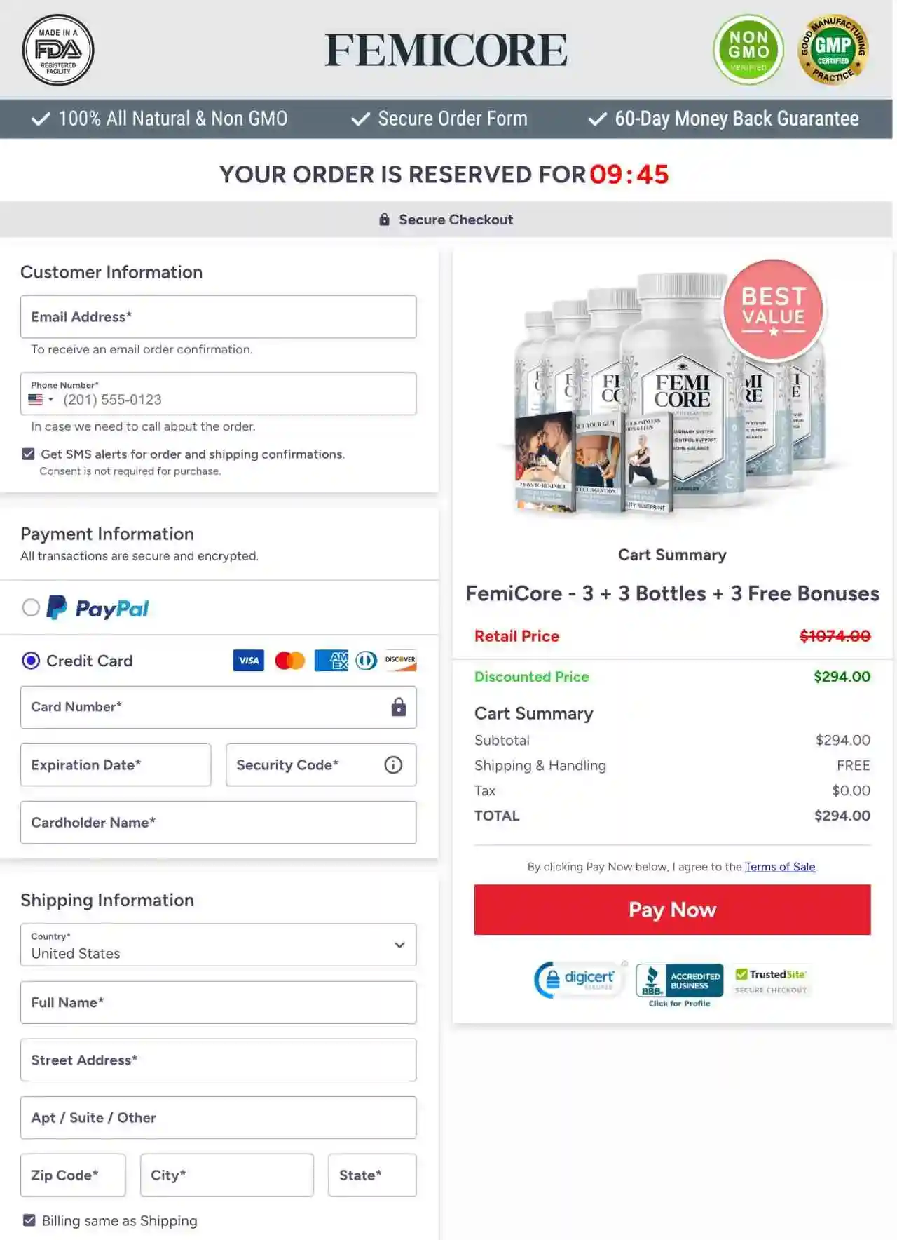 FemiCore-checkout-page
